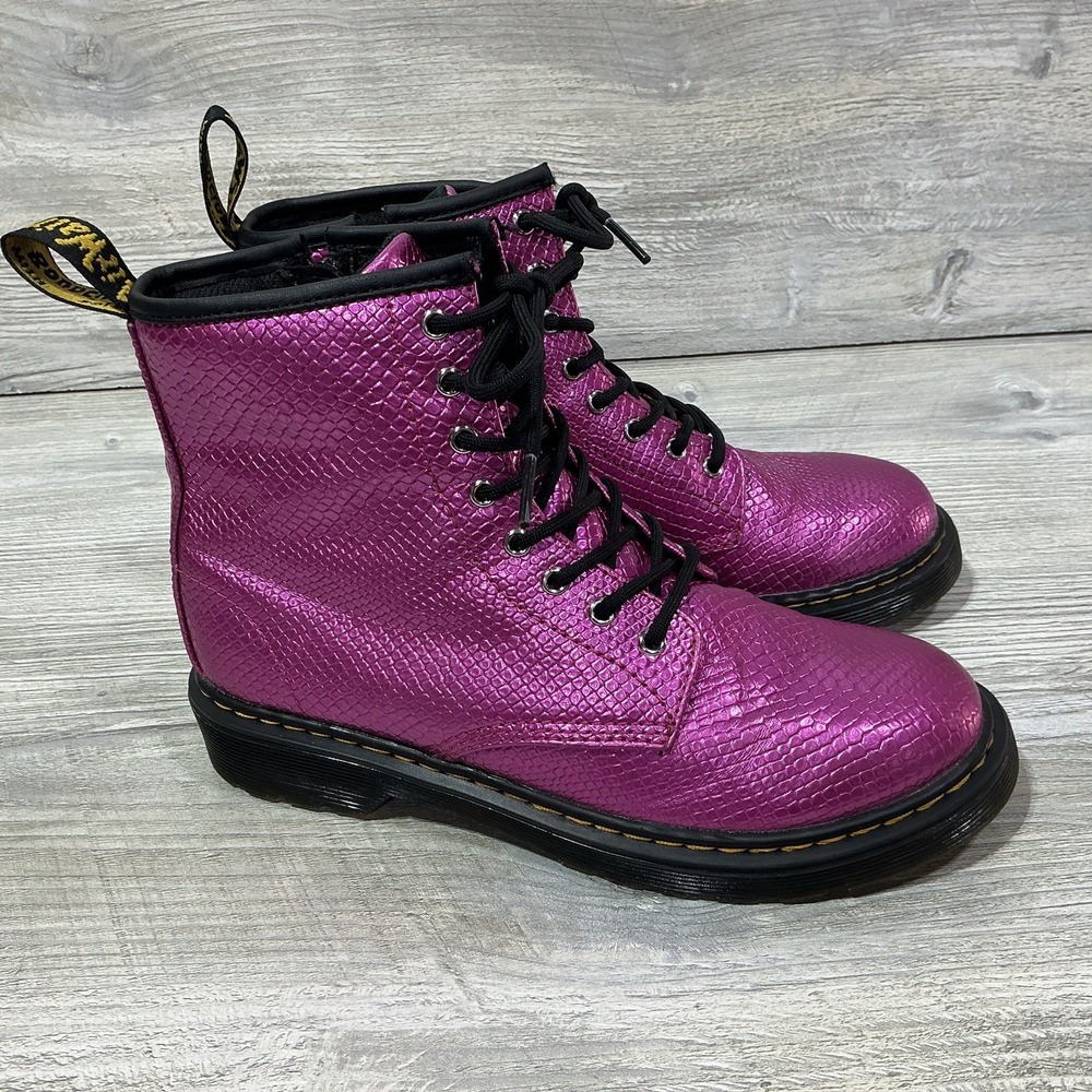 Dr. Doc Martens 1460 Pink Snakeskin Emboss Side Zip Lace Up Boots Women's Size 5